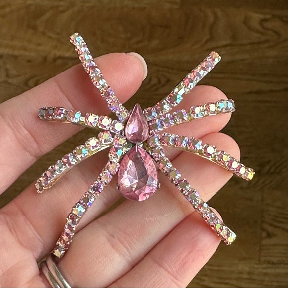 Jewelry - Vintage Swarovski Crystal Spider Brooch Pink Aurora Borealis Pin Rare Deadstock